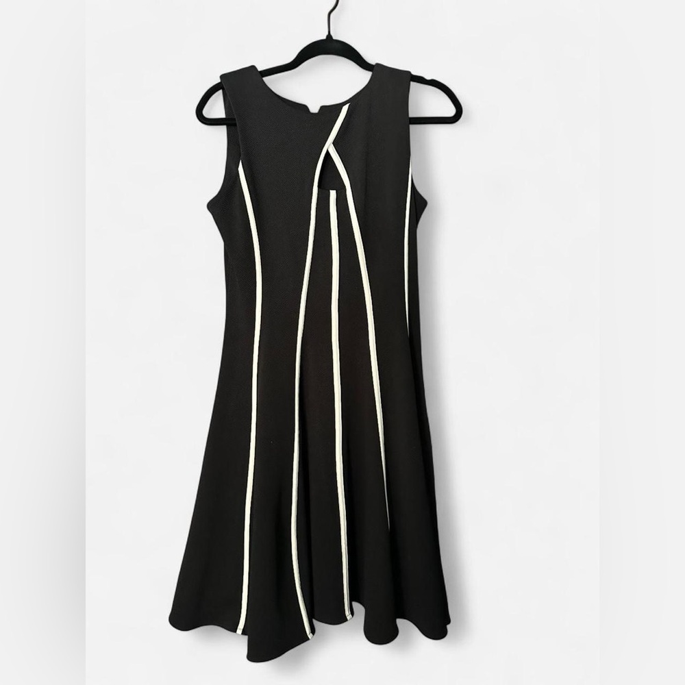 Gabby Skye Black Midi Dress with White Stripes - Picture 2 of 6